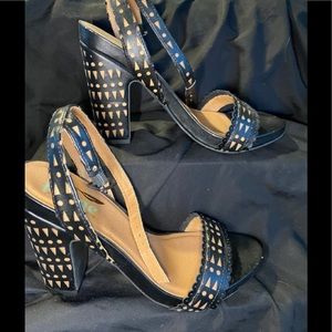 Plume 8 ankle strap heels black/tan